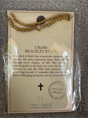 Tiny Tags 14K Gold Ion Plated Cross Bracelet Stack